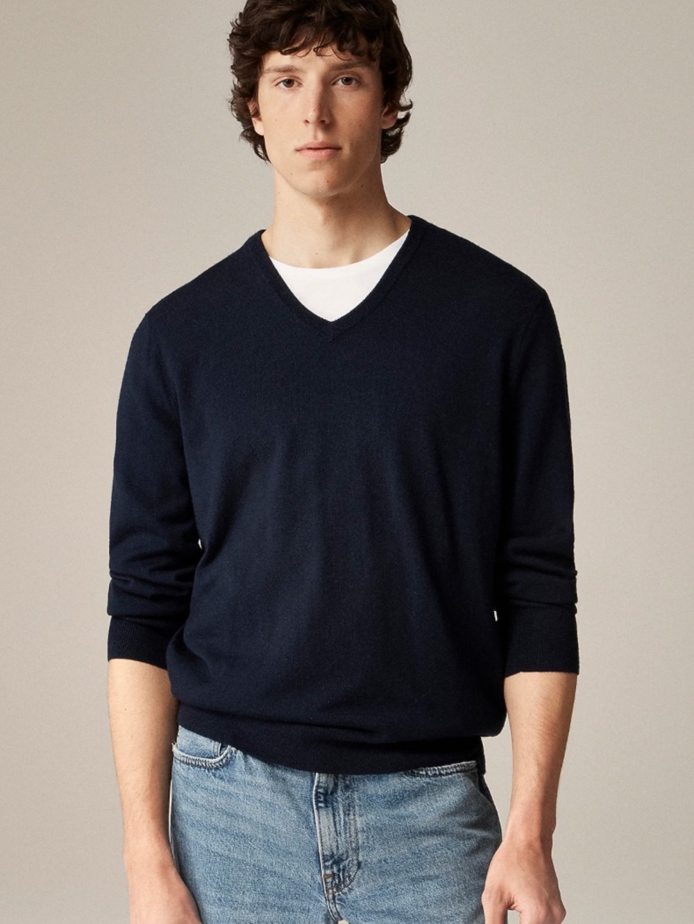J. Crew Tollegno 1900 Italian Merino Wool Slim V-Neck Navy Pullover Sweater